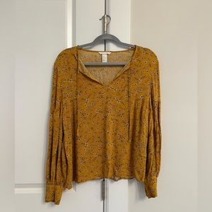h&m mustard yellow printed top
